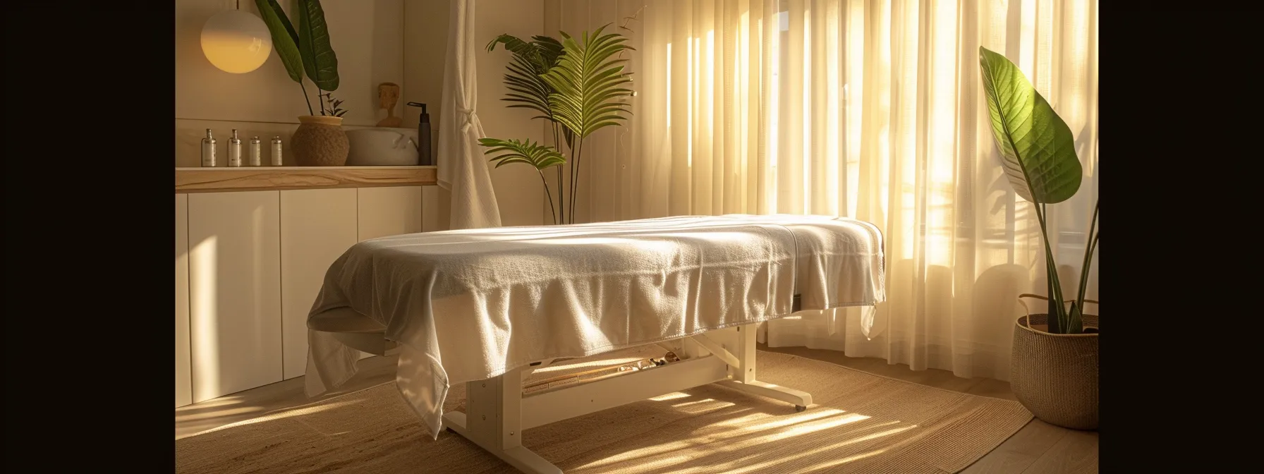 a serene treatment room with a chiropractic table and calming decor, promoting relaxation and mental well-being.