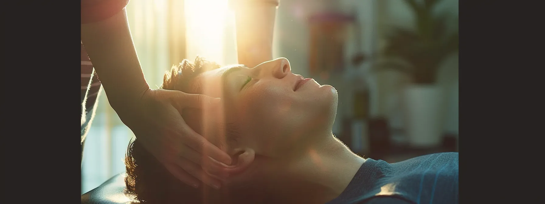 a person receiving a chiropractic adjustment, showcasing a perfectly aligned spine and a sense of relief and well-being on their face.