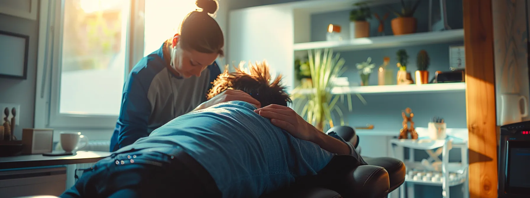 a person receiving a chiropractic spinal adjustment, with a focus on proper alignment and overall health support.