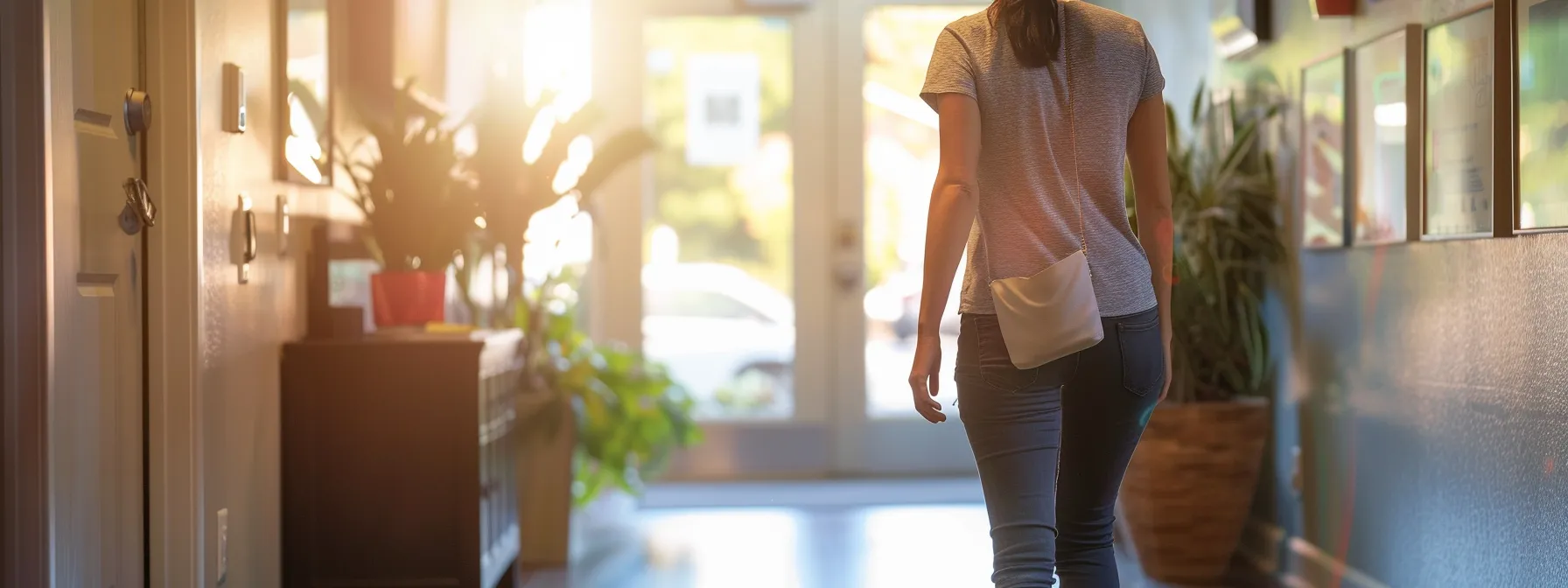 a person confidently walking into a chiropractic office, ready to take the next step towards a pain-free back.