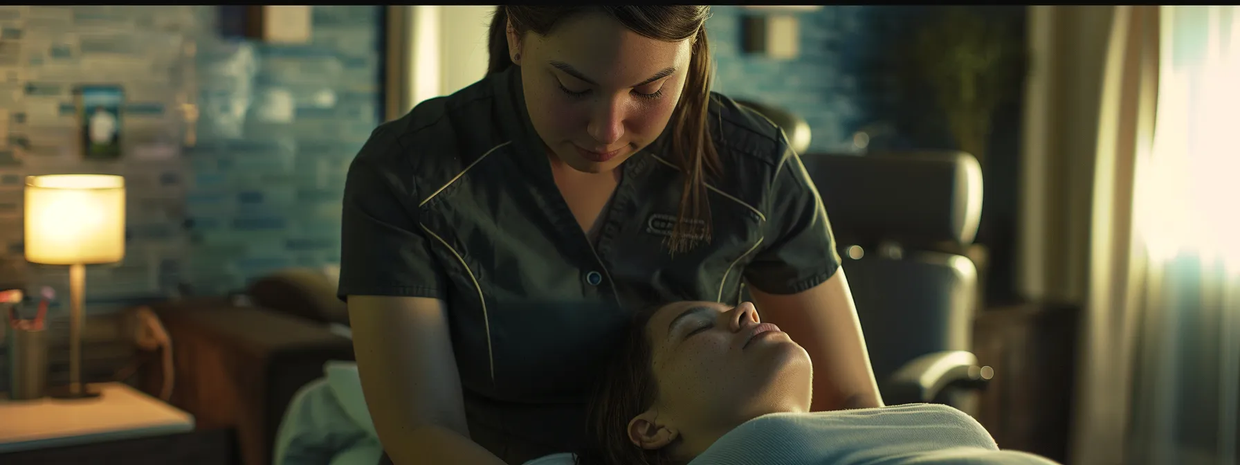 a skilled masseuse applying deep, sustained pressure to a client's tense muscle, releasing tension and promoting relaxation.