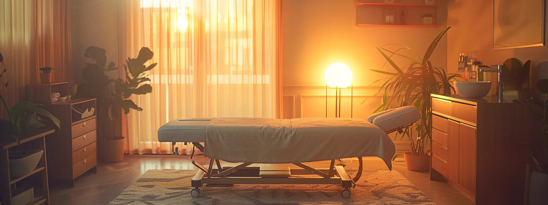 a serene room with a massage table and chiropractic equipment, showcasing the peaceful integration of therapeutic treatments.