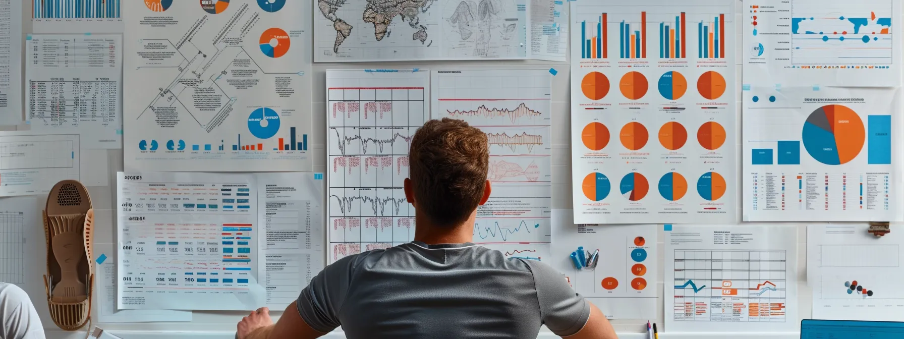 a person receiving a chiropractic evaluation, surrounded by charts and diagrams related to personalized treatment plans and lifestyle changes for optimal health and performance.