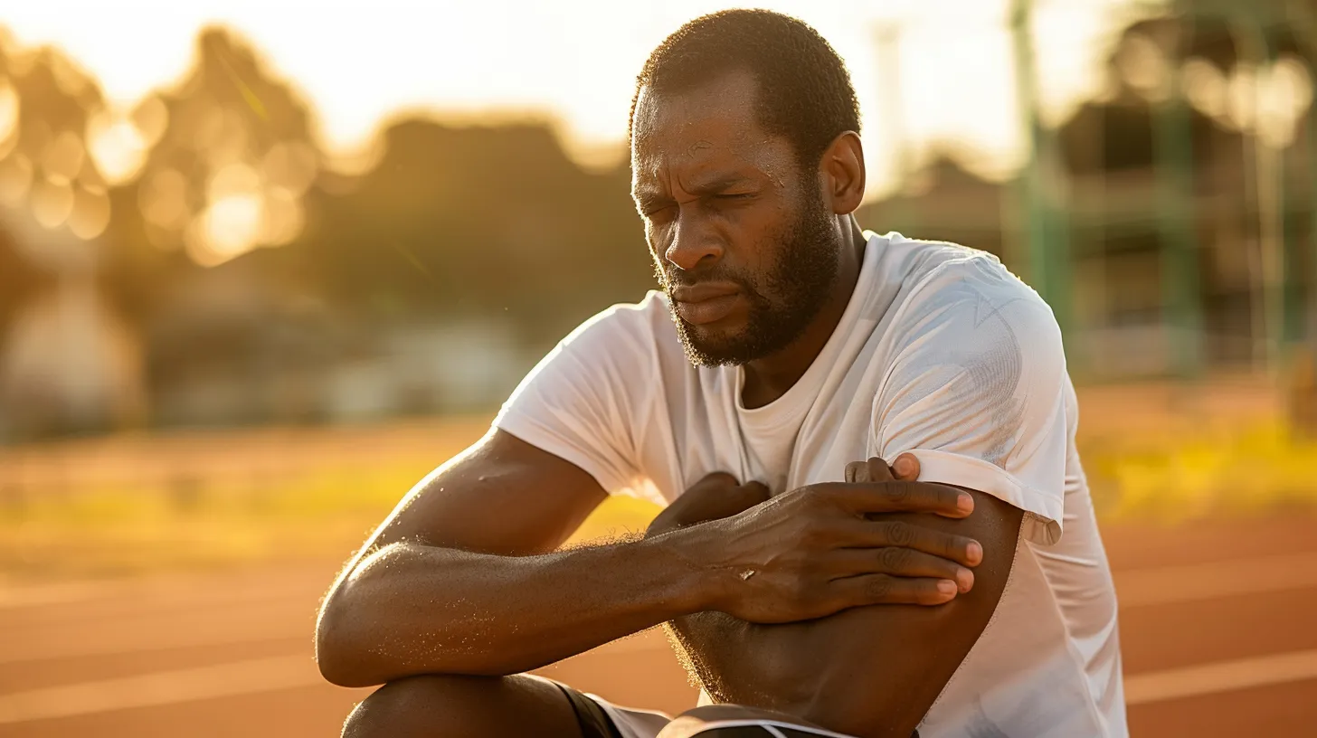 Athlete rubbing sore muscles