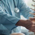 a chiropractor gently adjusting the spine of a patient in a serene, modern office setting.