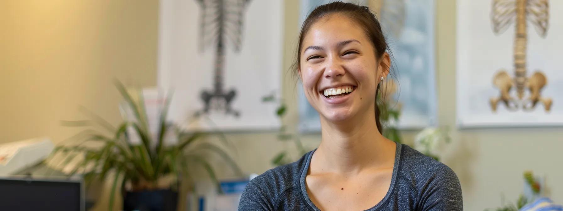 a smiling patient in atlanta, standing upright with improved posture, joyfully engages in daily activities after finding relief from chronic neck pain through tailored chiropractic adjustments.