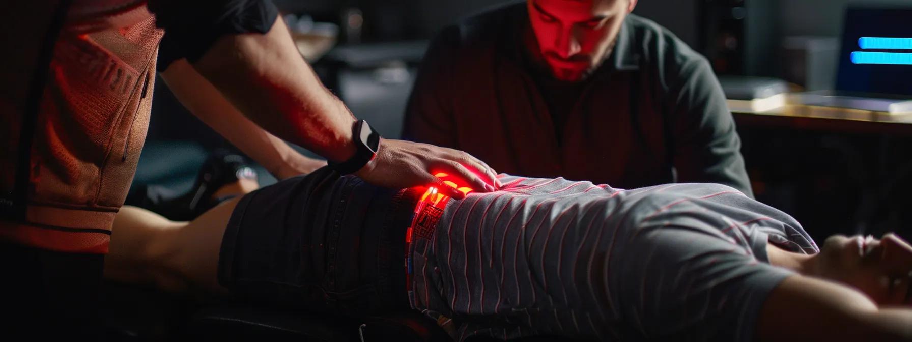 an athlete receiving spinal manipulation from a chiropractor, with focus on the expert hands adjusting the athlete's spine for optimal performance.