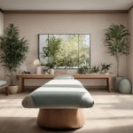 a serene chiropractic office interior, featuring a calming color palette and plush treatment table, bathed in soft, natural light that emphasizes a relaxing atmosphere for neck pain relief.