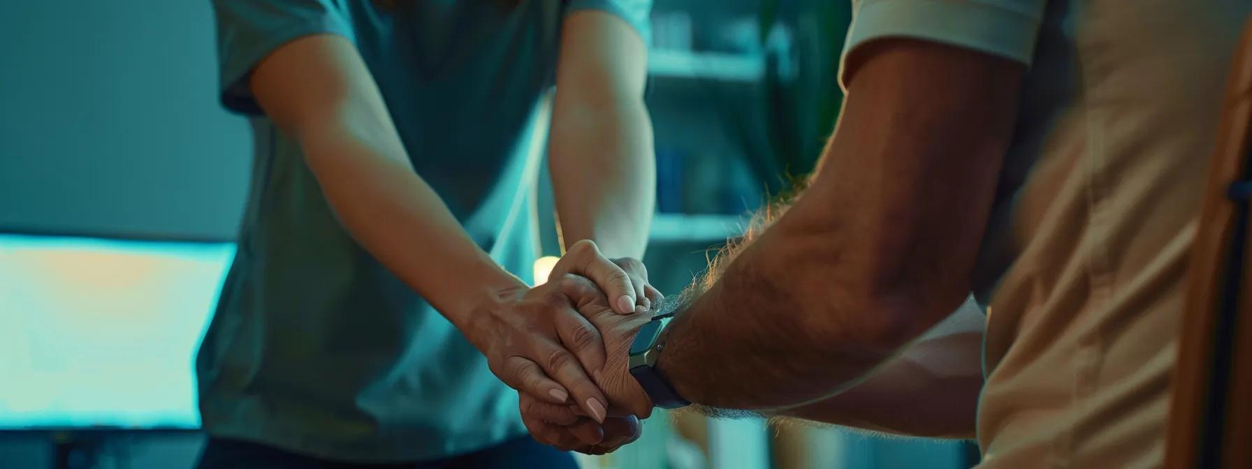 focused chiropractor examining a strained muscle on an athlete's wrist during a thorough evaluation.