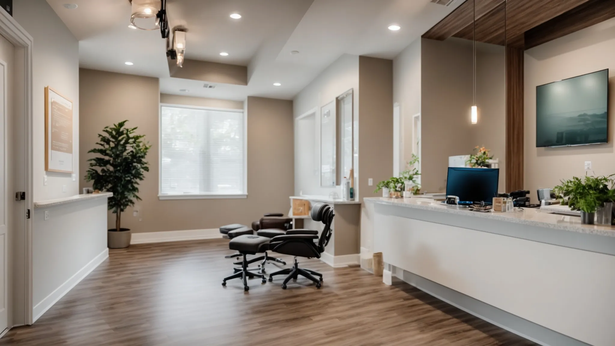 a serene chiropractic office in atlanta bathed in warm, natural light, featuring a clean and inviting treatment area with modern equipment, emphasizing a strong focus on holistic healing and back pain relief.