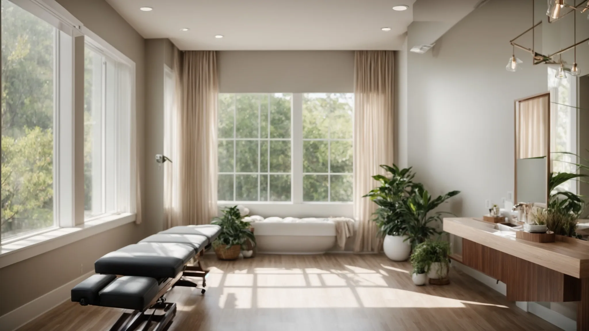 a serene chiropractic treatment room bathed in soft, natural light, showcasing a peaceful environment that emphasizes relaxation and holistic wellness in atlanta.