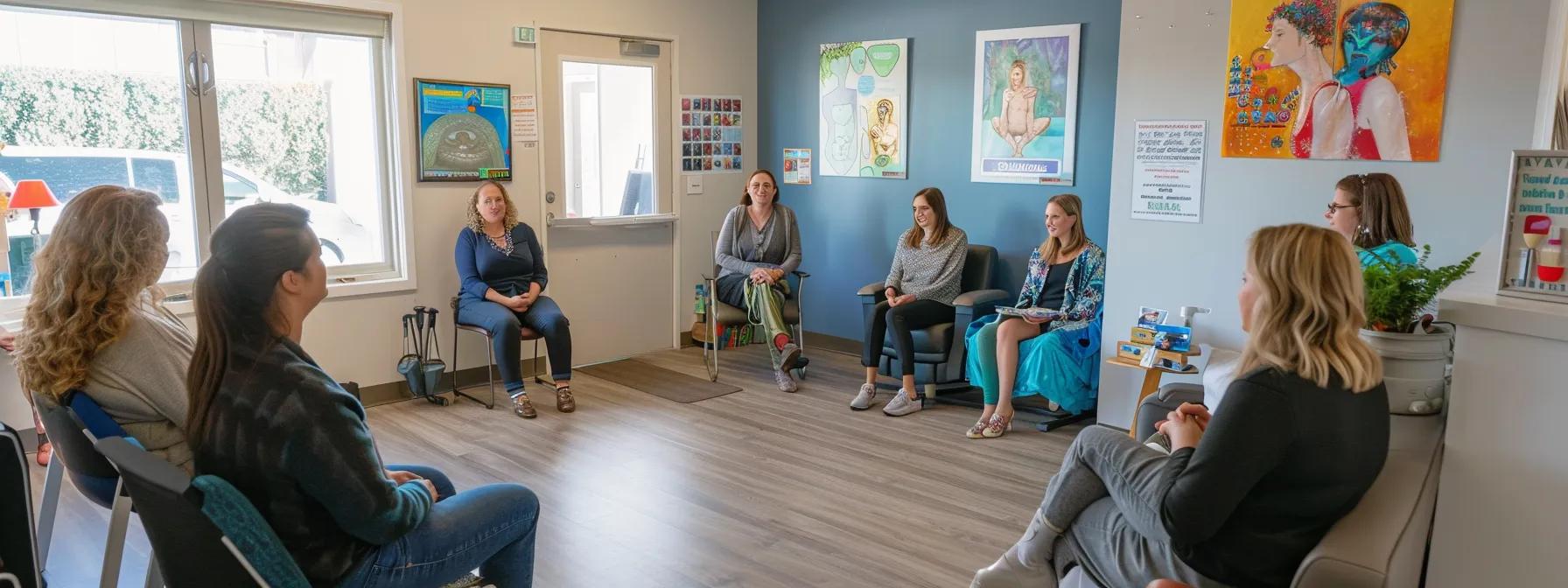 a bright, modern chiropractic office filled with cheerful patients sharing their transformative success stories, showcasing visible signs of relief and improved mobility in a relaxed, supportive environment.